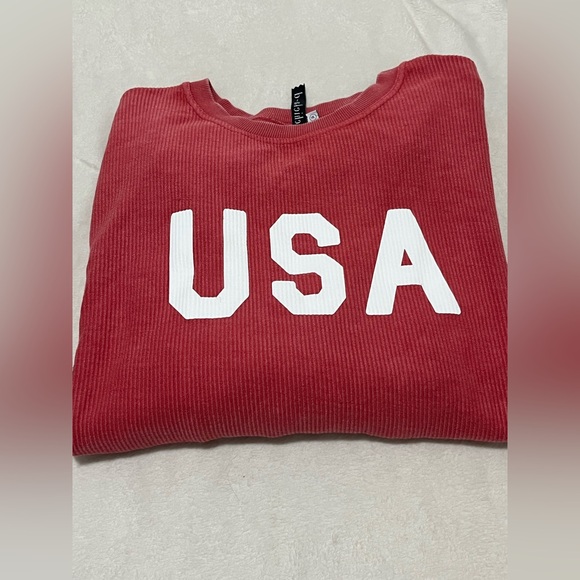 Chick-A-D Ribbed USA Red Crewneck Sweater - Picture 1 of 8